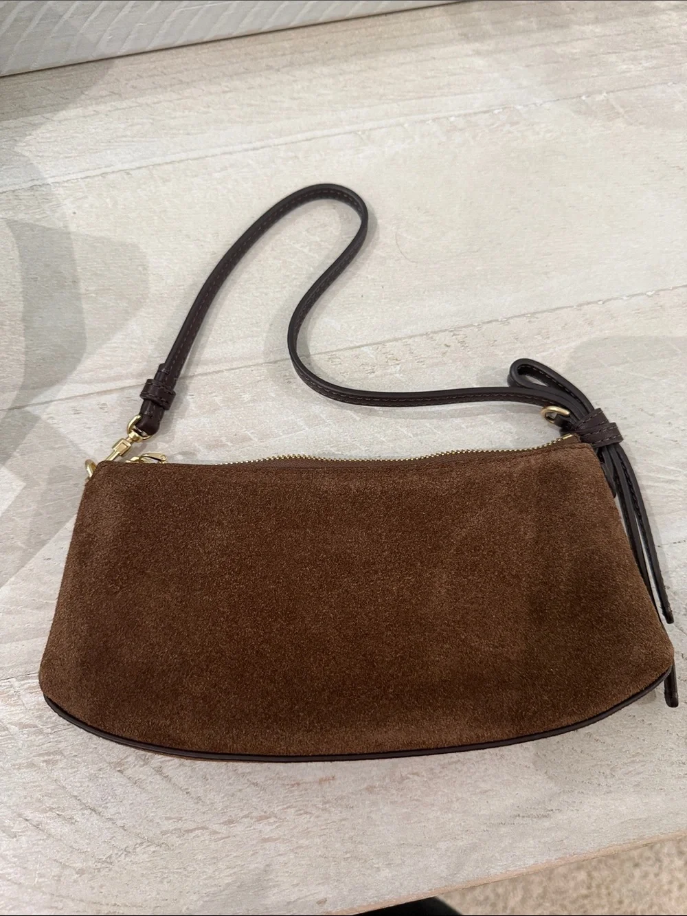 kate spade Brown Suede Mini Shoulder Bag with Slim Strap
